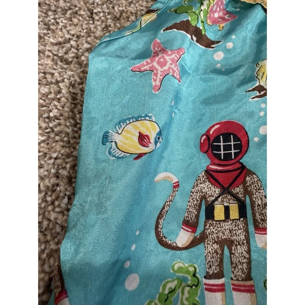 Y2K Nick And Nora Girls Satin Blue Nightgown Aquatic Sock Monkey Mermaid Fish 6X